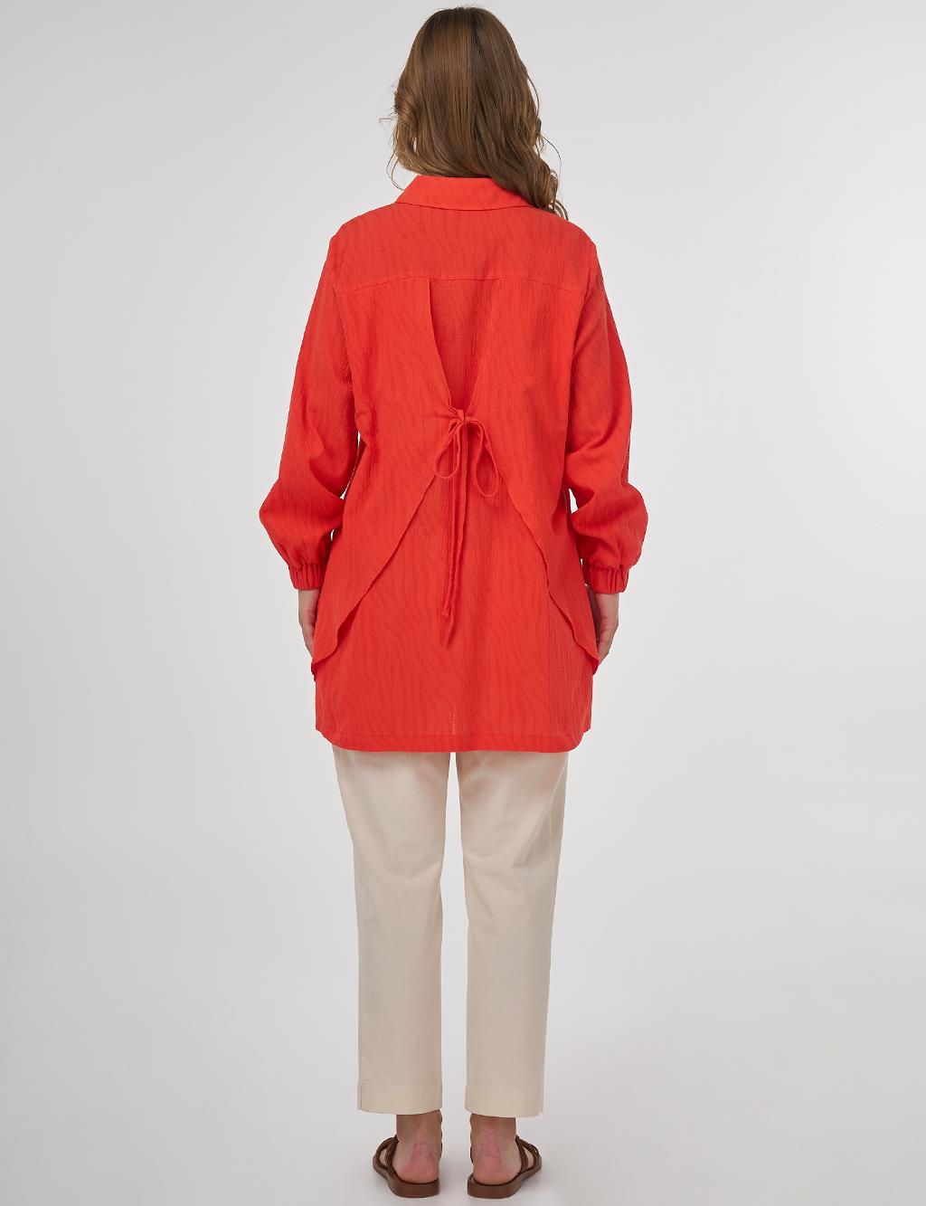Beaded Embroidered Cotton Tunic Coral