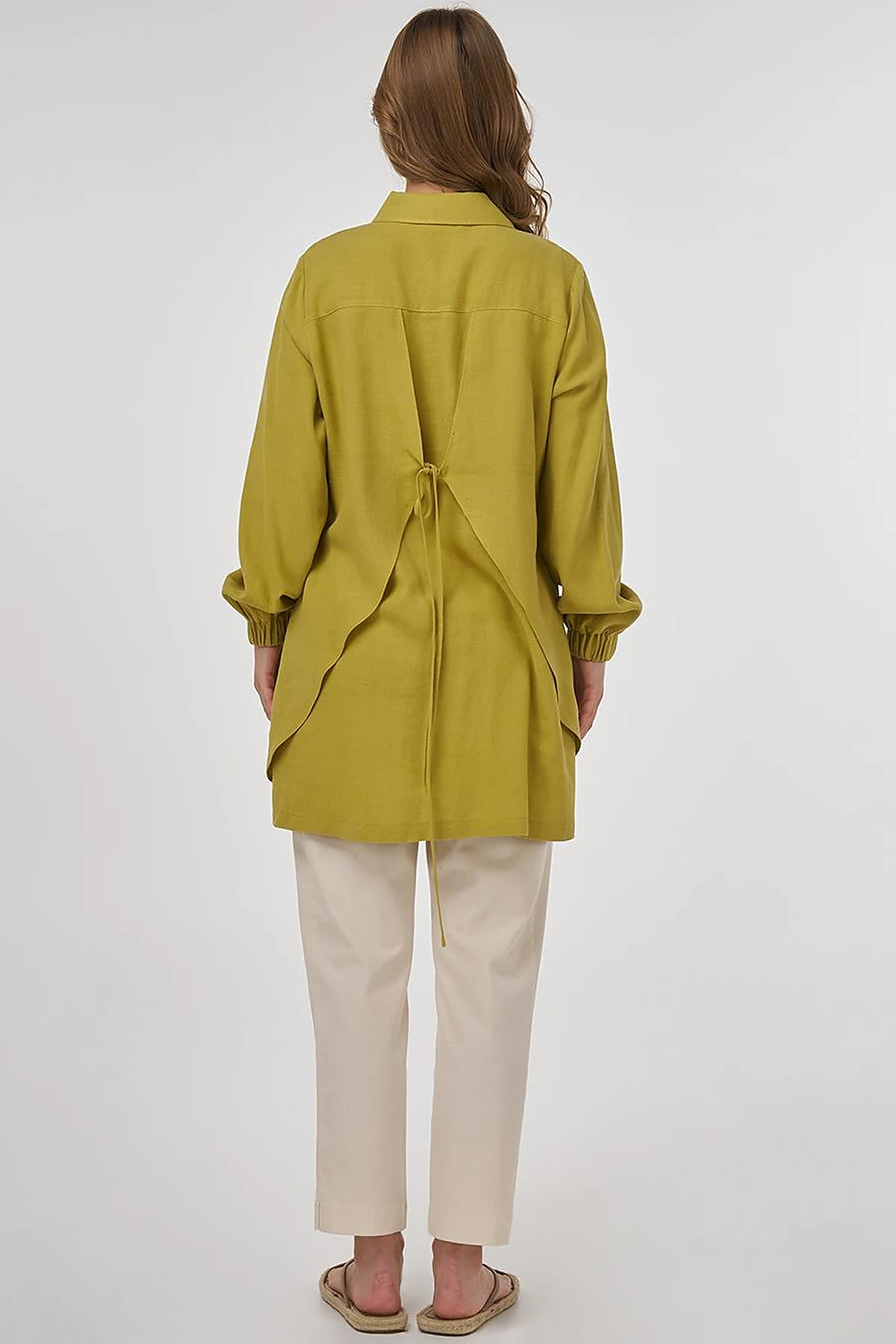 Embroidered Linen Viscose Tunic Oliv