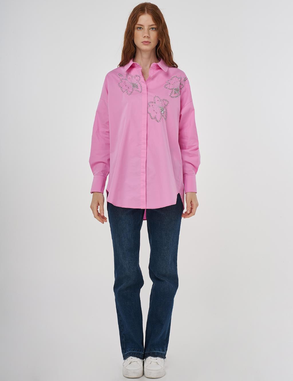 Embroidered Detail Cotton Tunic Candy Pink 