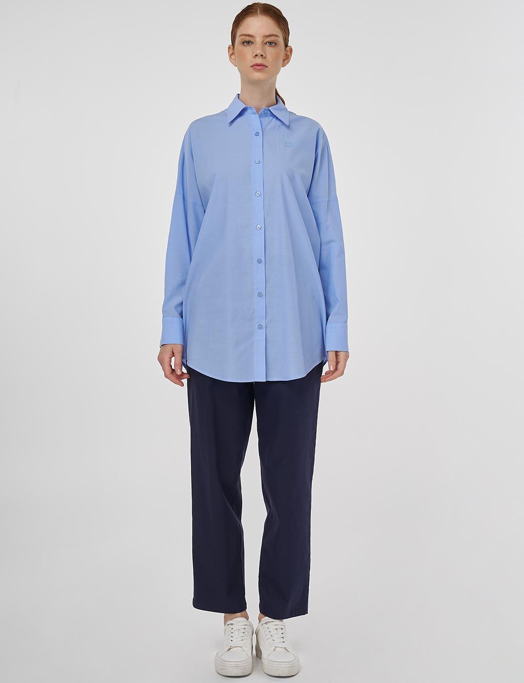 Dropped Shoulder Cotton Tunic Light Blue