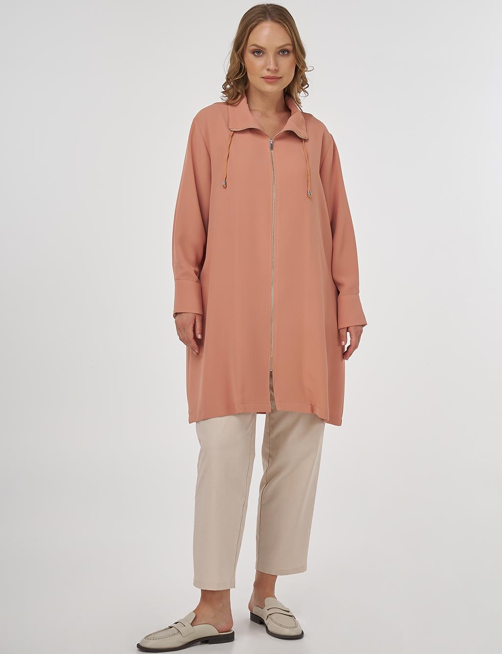 Zipper-Closure Stand Collar Cardigan Mushroom 