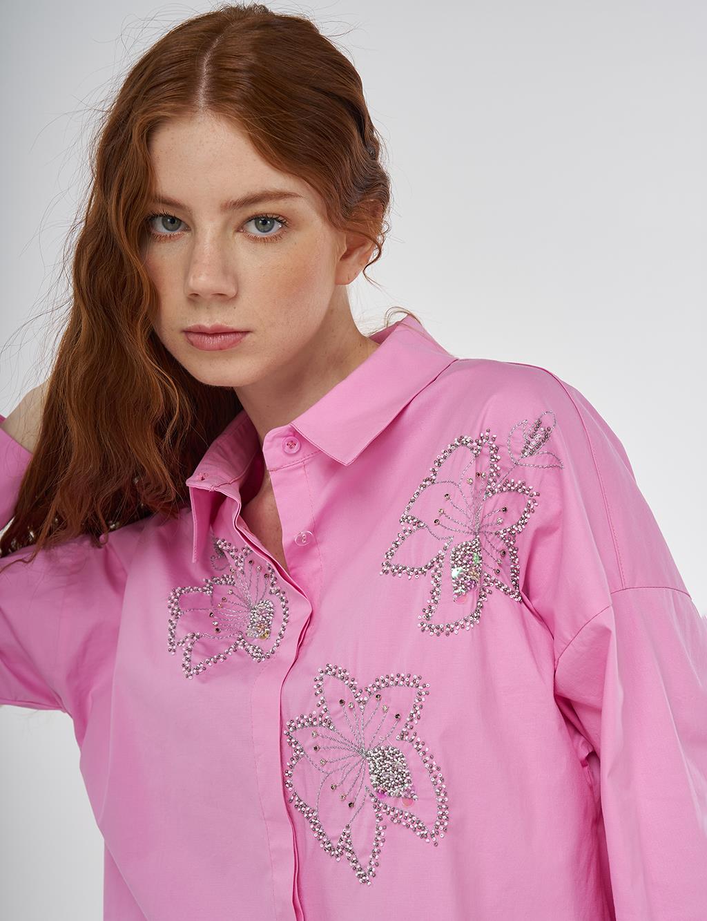 Embroidered Detail Cotton Tunic Candy Pink 