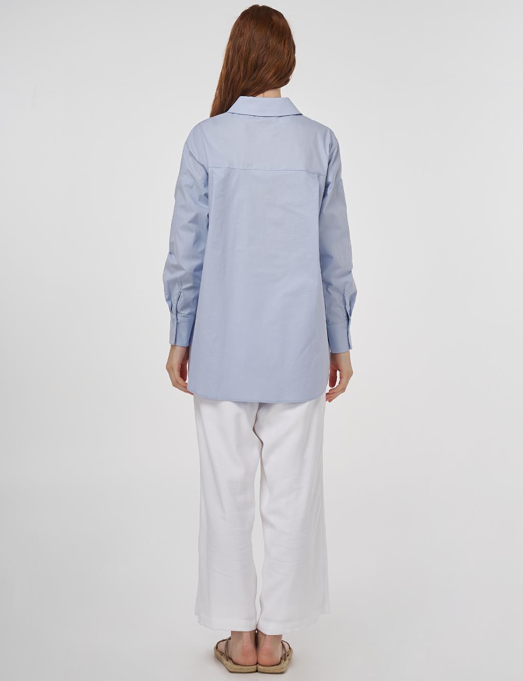 Embroidered Detail Cotton Tunic Blue