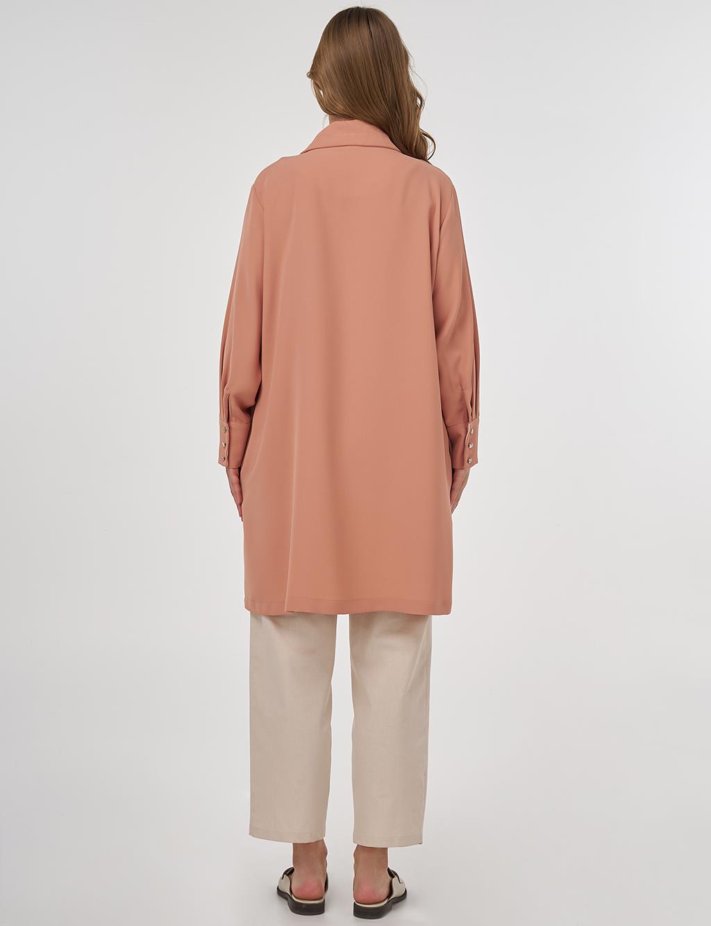 Zipper-Closure Stand Collar Cardigan Mushroom 