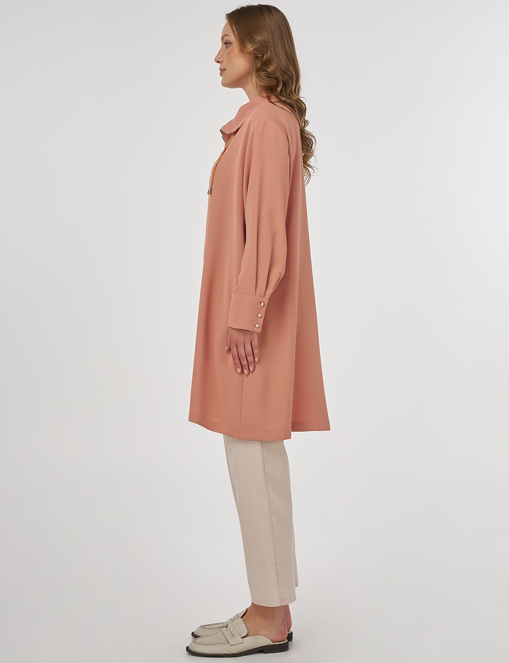 Zipper-Closure Stand Collar Cardigan Mushroom 