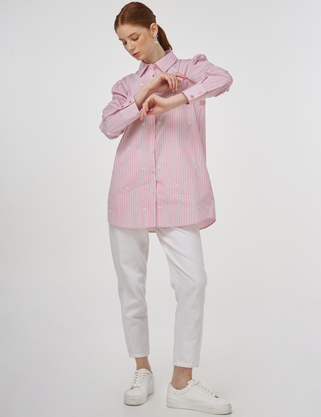 Pearl Detailed Viscose Tunic Salmon Pink