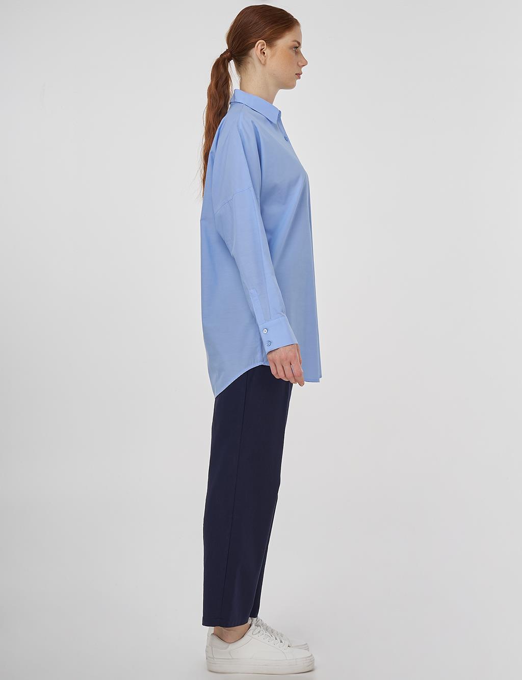 Dropped Shoulder Cotton Tunic Light Blue