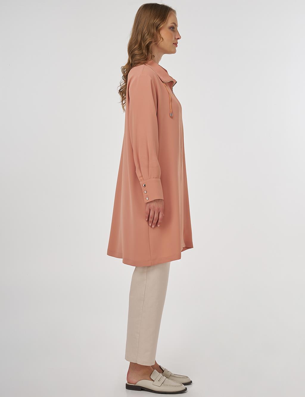 Zipper-Closure Stand Collar Cardigan Mushroom 