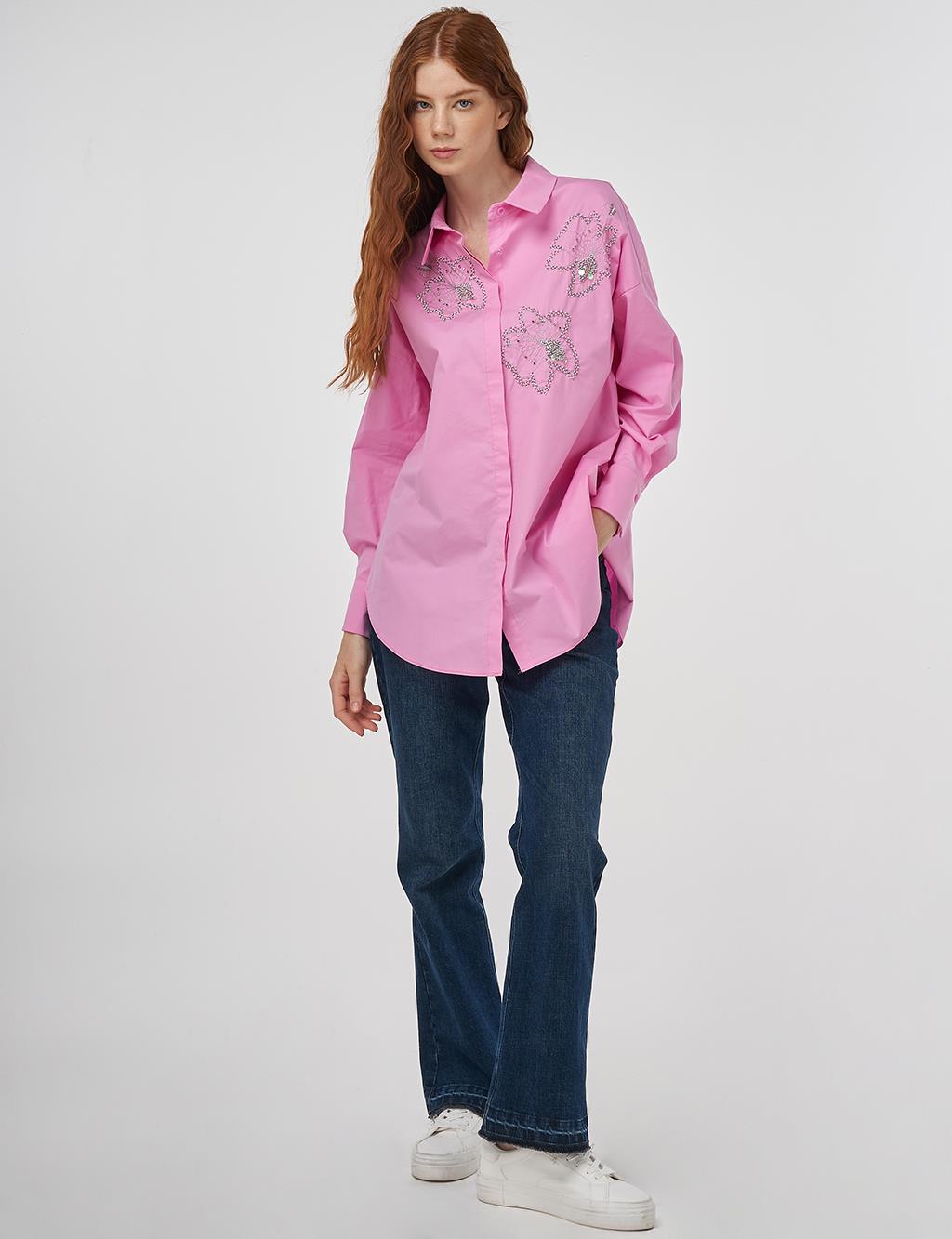 Embroidered Detail Cotton Tunic Candy Pink 