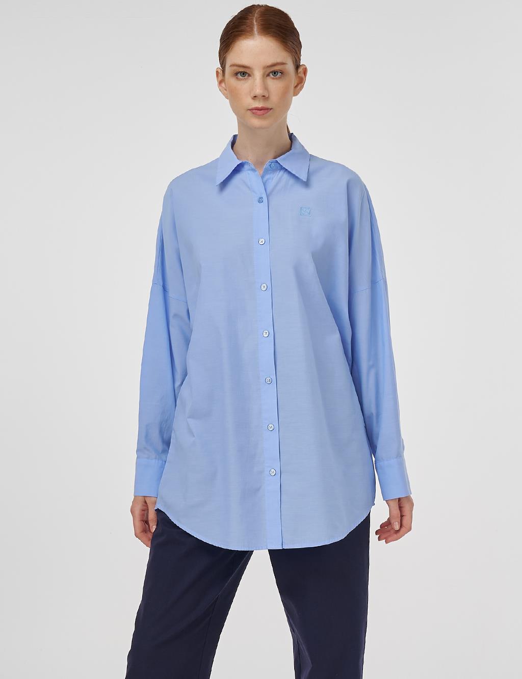 Dropped Shoulder Cotton Tunic Light Blue