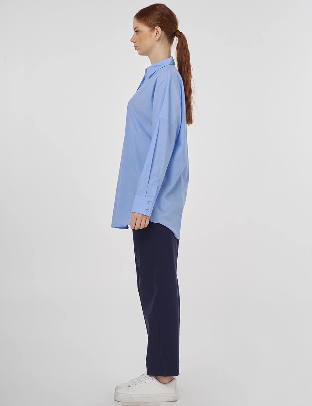 Dropped Shoulder Cotton Tunic Light Blue
