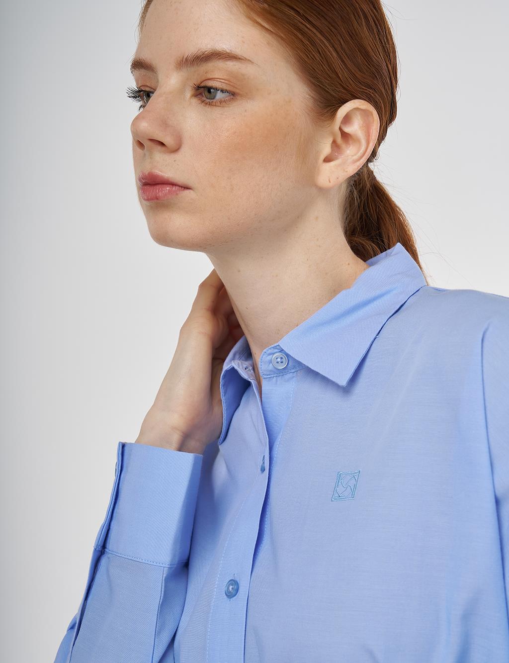 Dropped Shoulder Cotton Tunic Light Blue