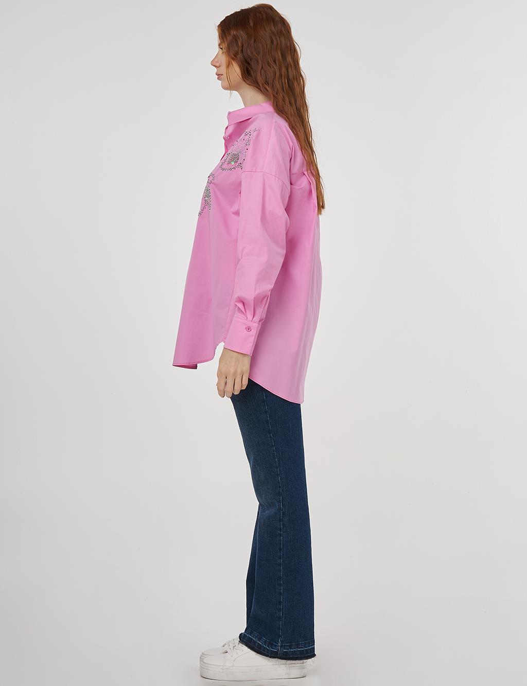 Embroidered Detail Cotton Tunic Candy Pink 