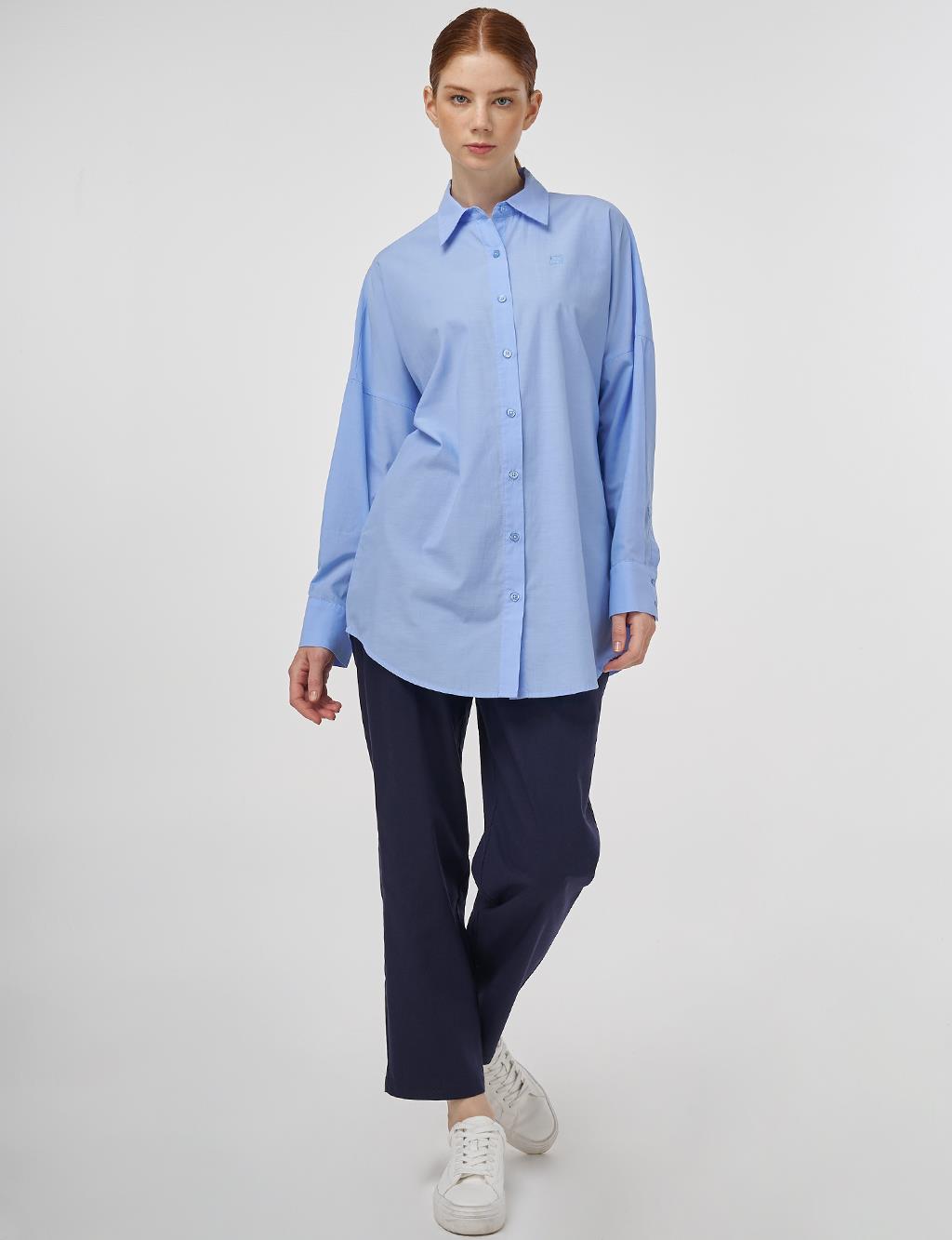 Dropped Shoulder Cotton Tunic Light Blue