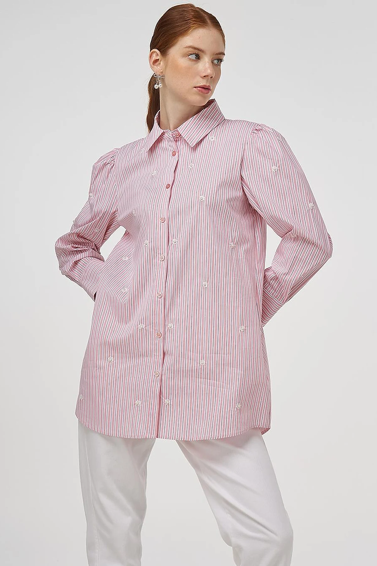 Pearl Detailed Viscose Tunic Salmon Pink