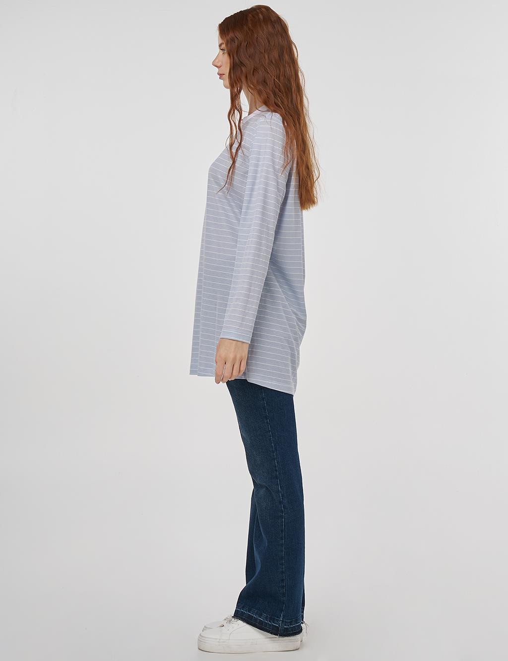Striped Knit Sweatshirt in Light Blue