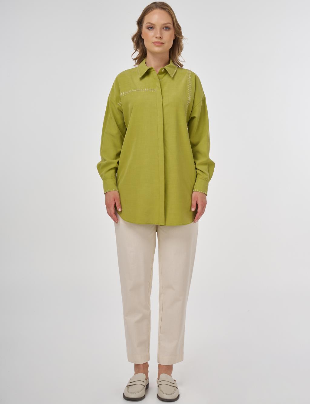 Topstitched Modal Tunic in Pistachio Green