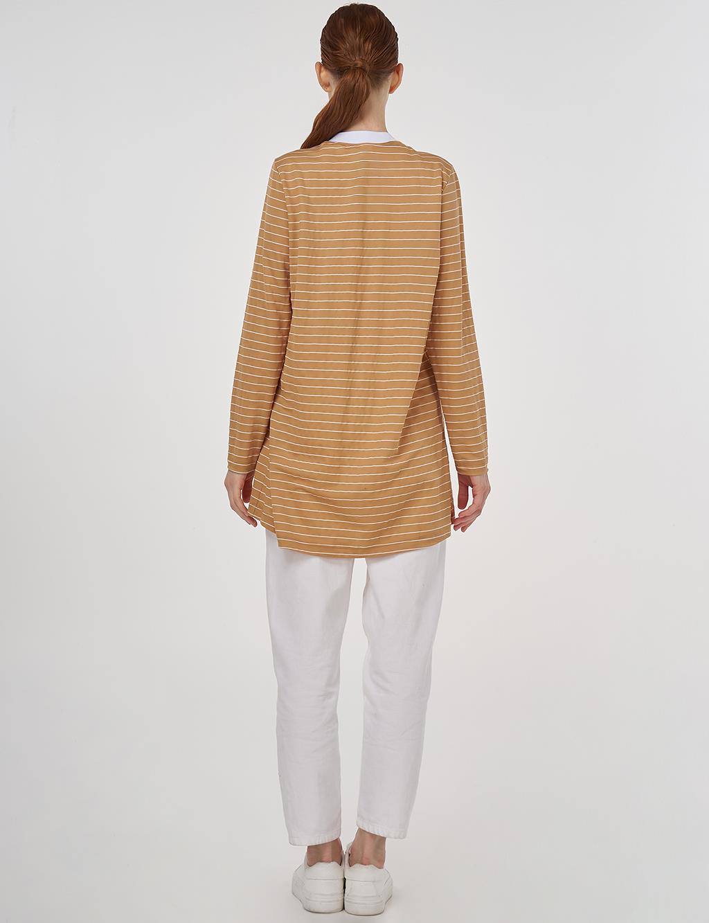 Striped Knit Sweatshirt in Beige
