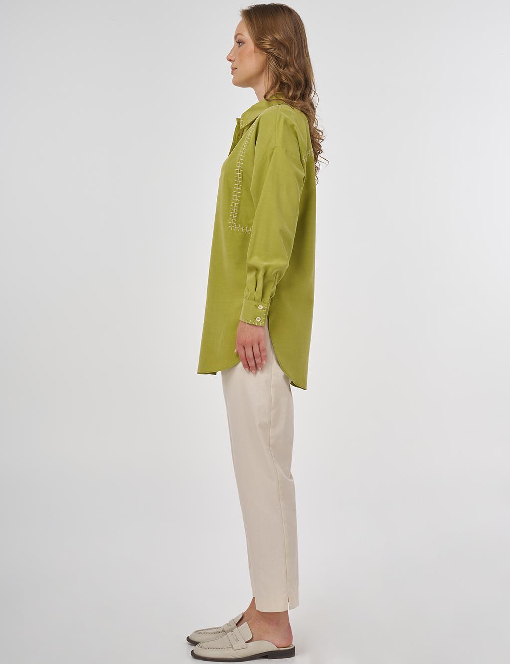 Topstitched Modal Tunic in Pistachio Green