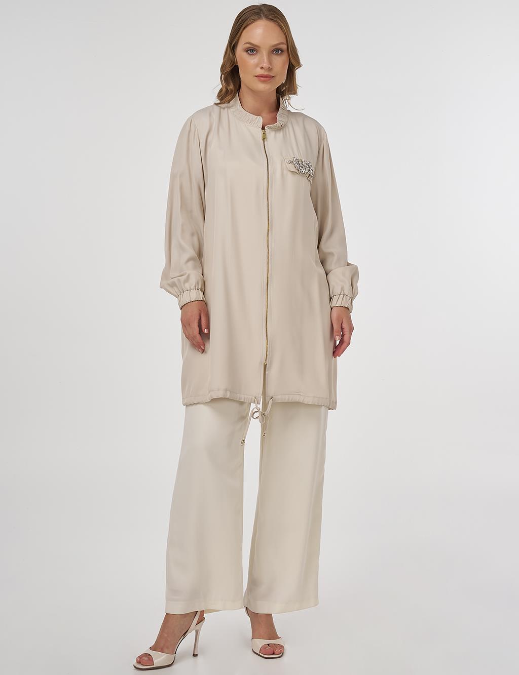 Stone-Embellished Viscose Jacket in Stone