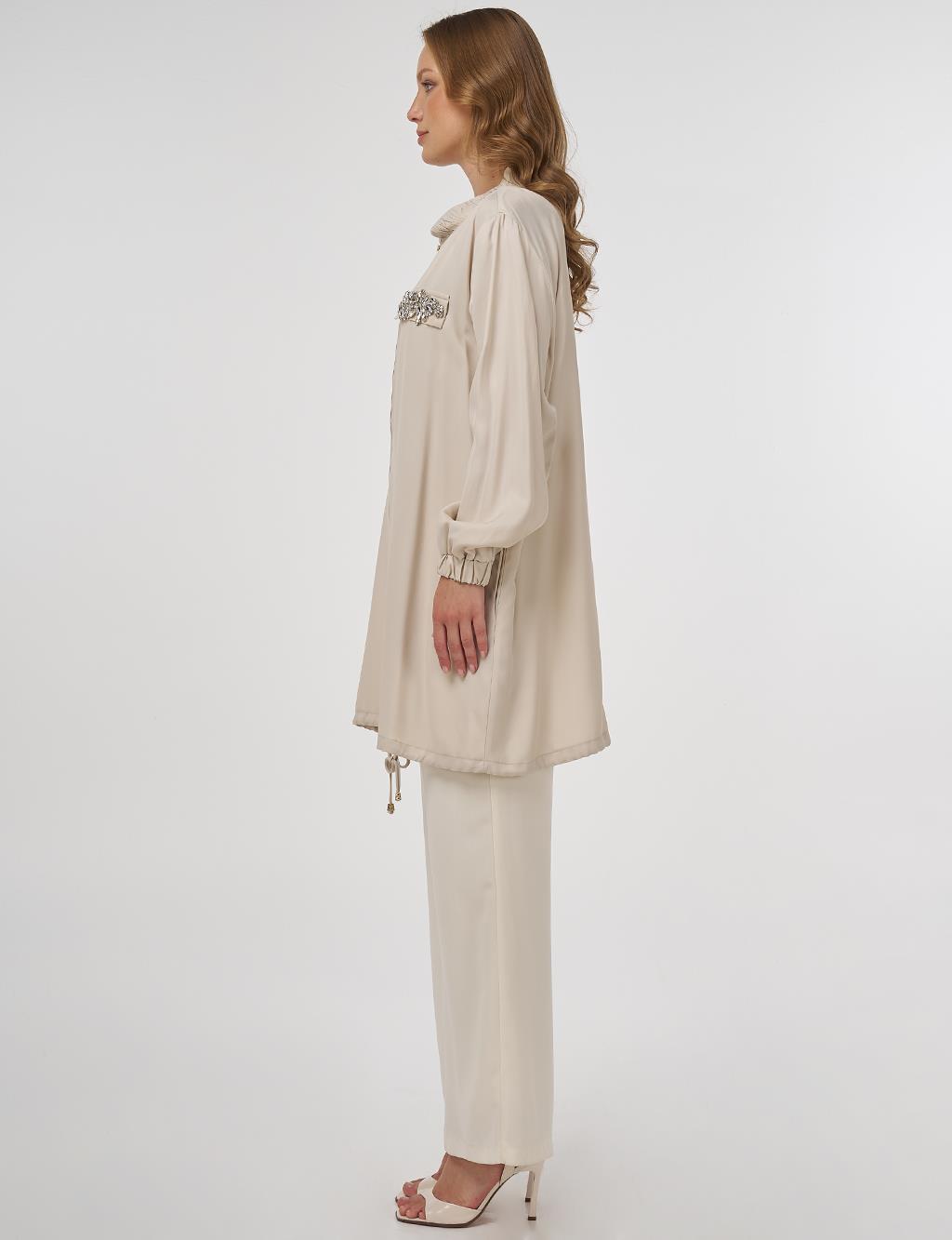 Stone-Embellished Viscose Jacket in Stone
