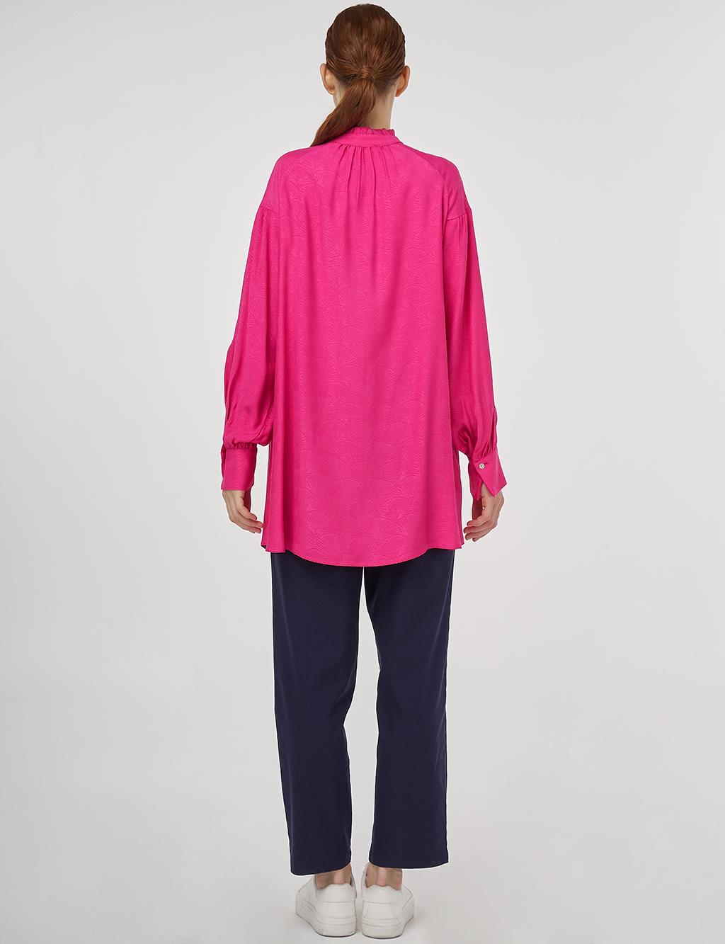 Ruffled Collar Viscose Tunic Fuchsia