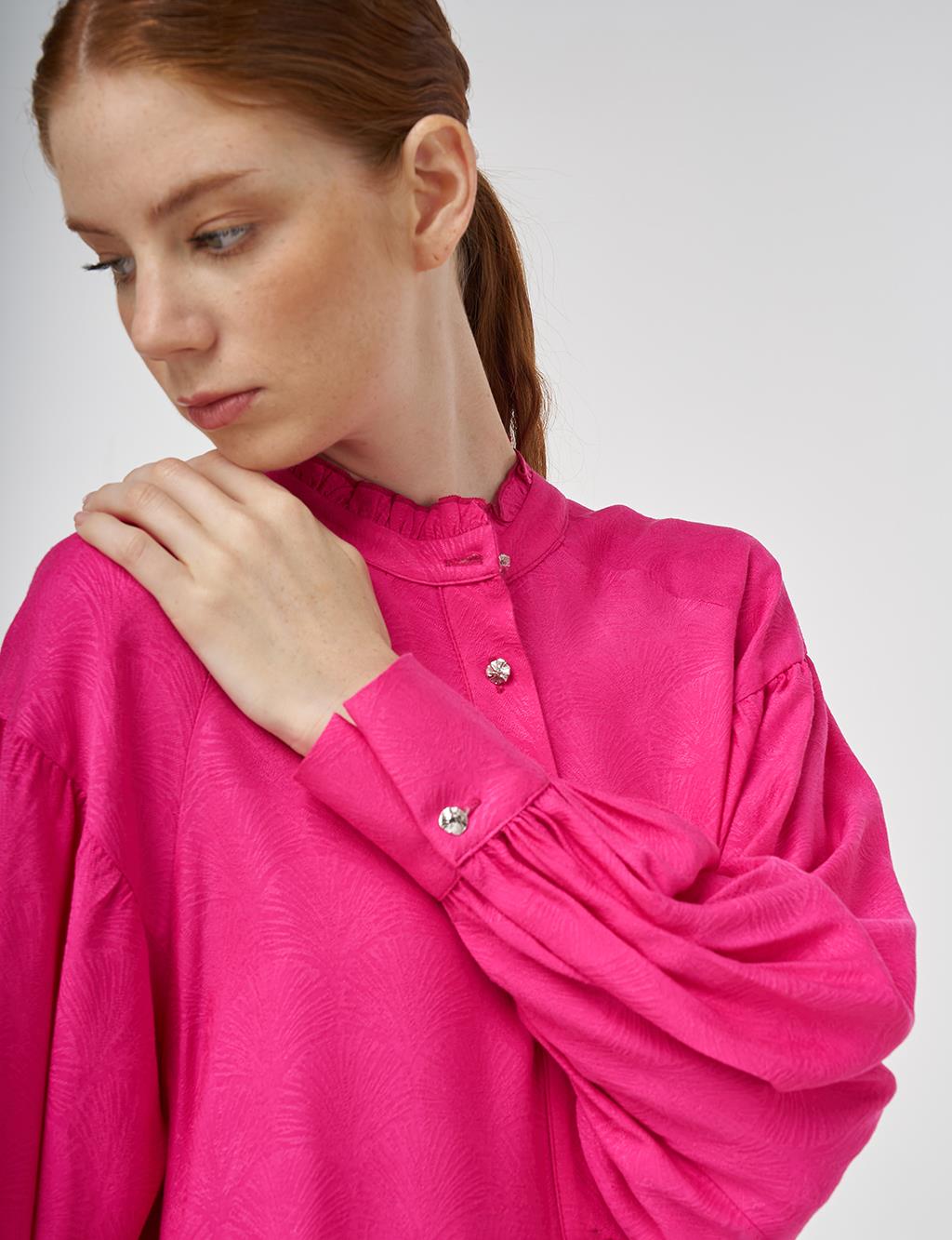 Ruffled Collar Viscose Tunic Fuchsia