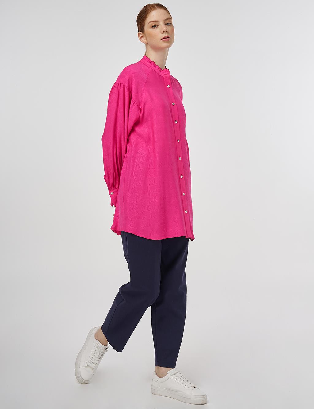 Ruffled Collar Viscose Tunic Fuchsia