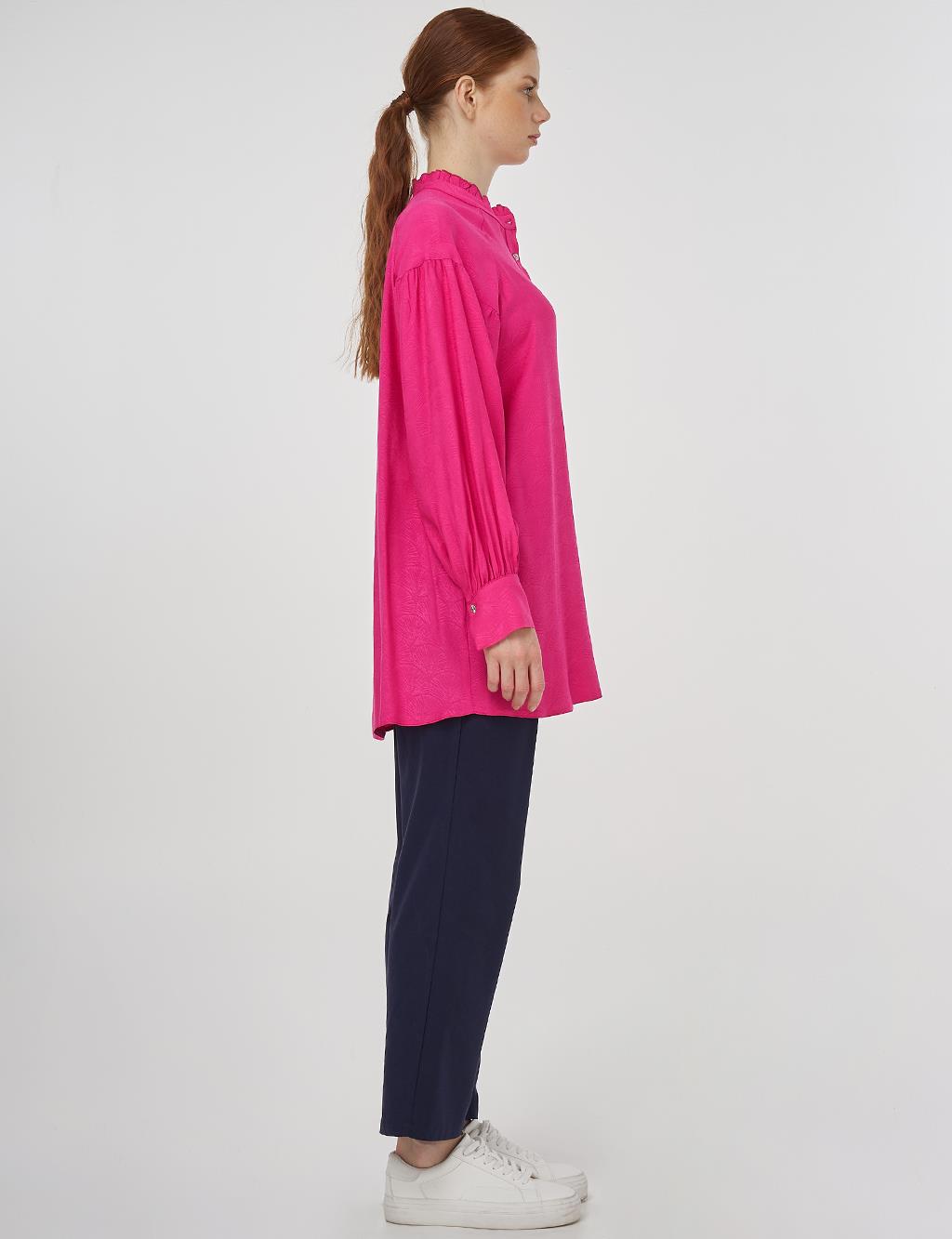Ruffled Collar Viscose Tunic Fuchsia