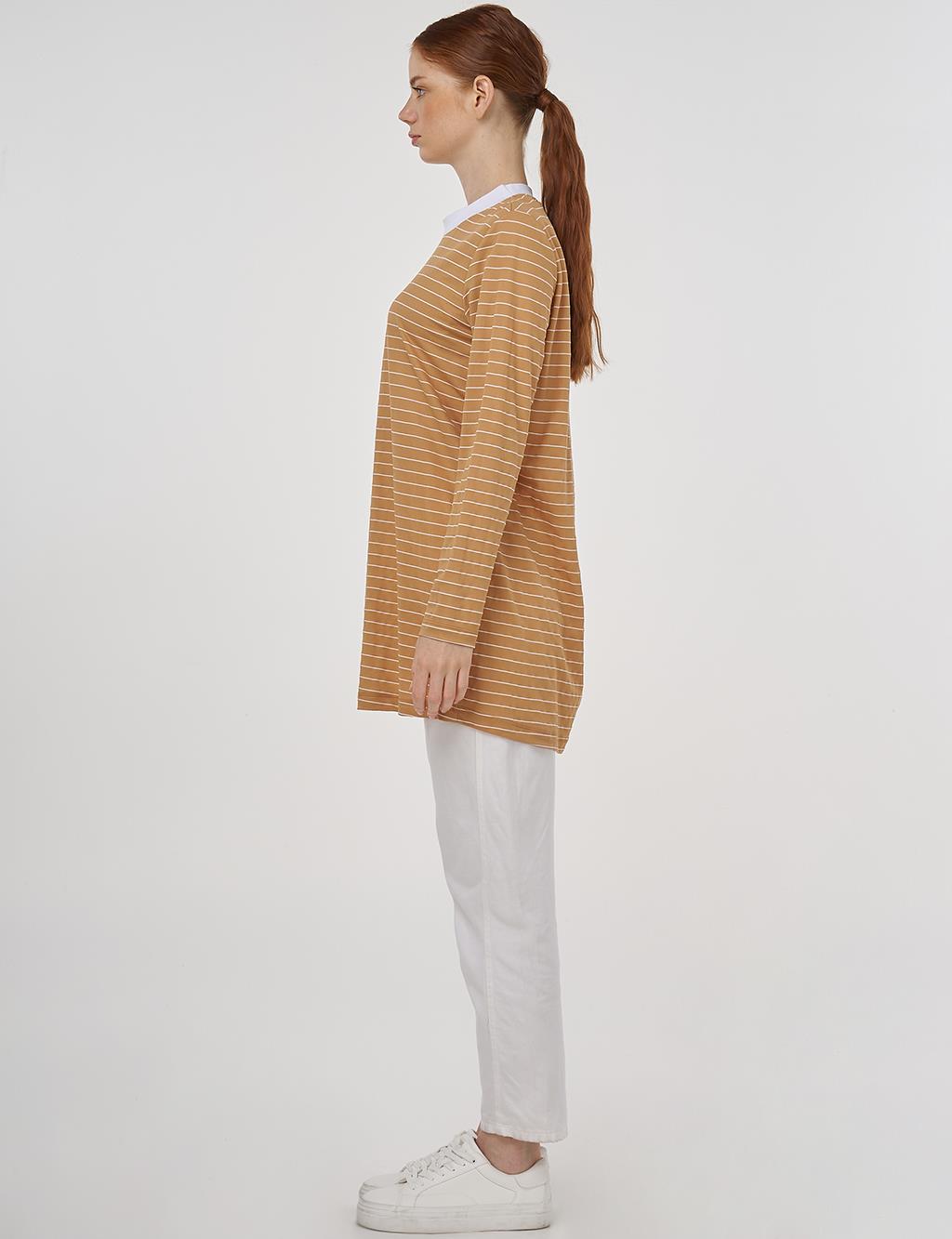 Striped Knit Sweatshirt in Beige