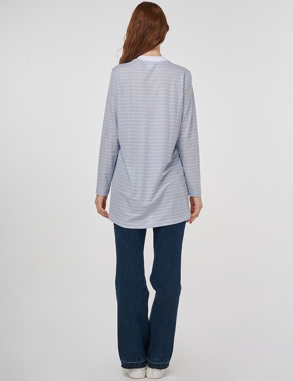 Striped Knit Sweatshirt in Light Blue