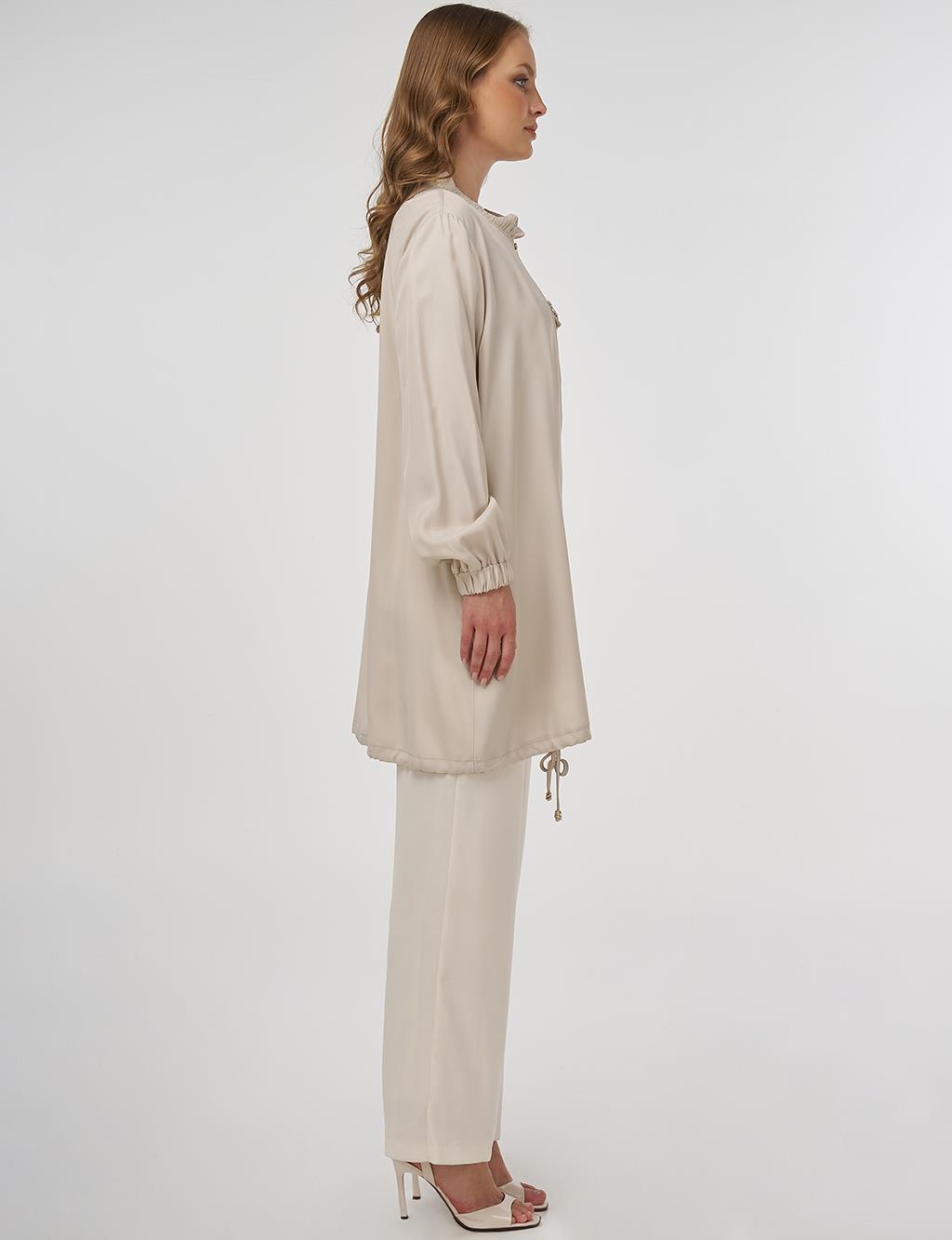 Stone-Embellished Viscose Jacket in Stone