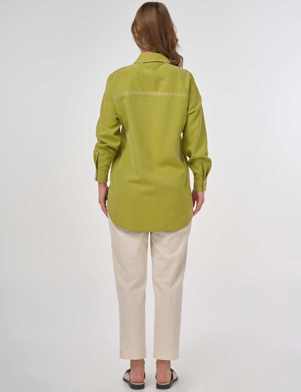 Topstitched Modal Tunic in Pistachio Green