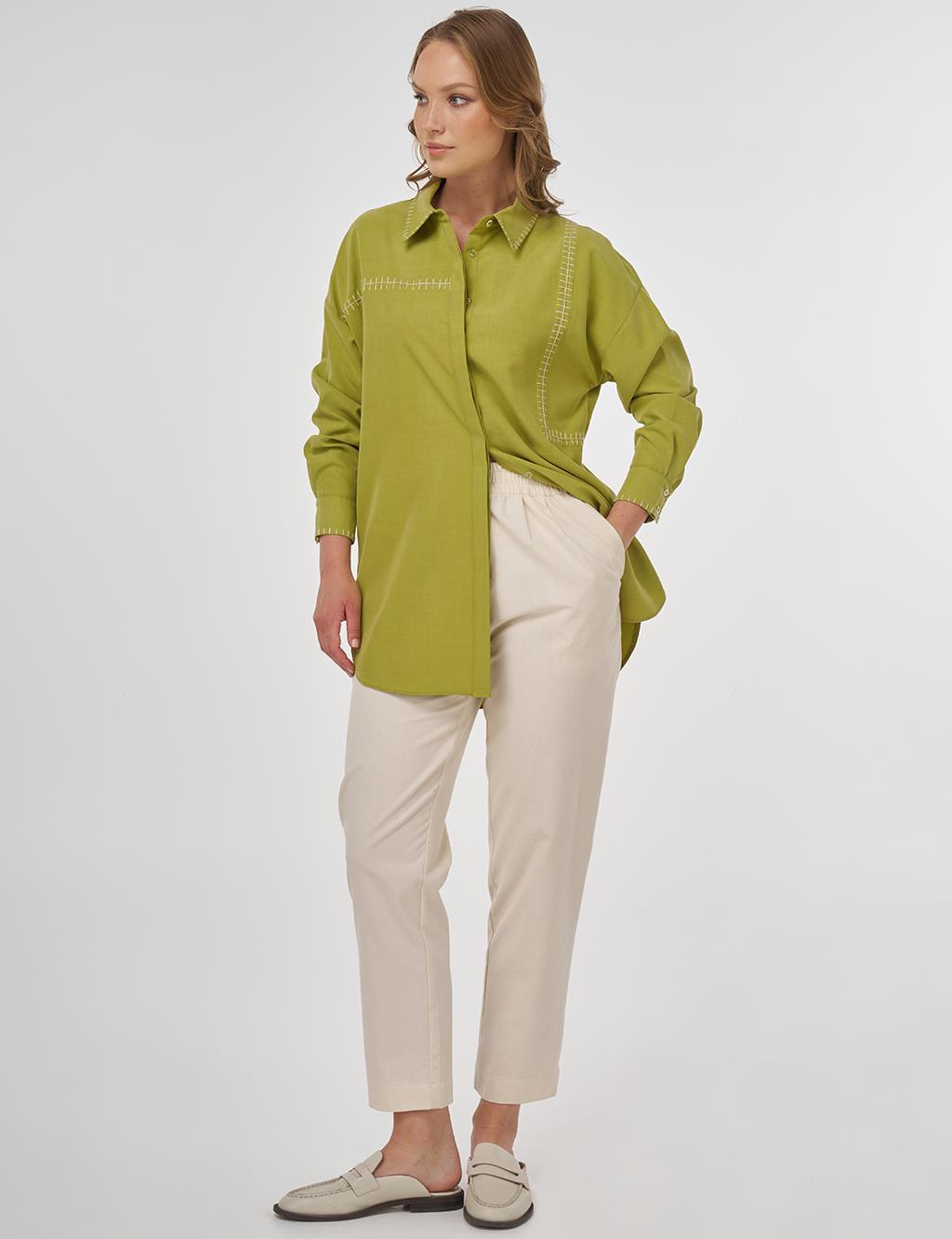 Topstitched Modal Tunic in Pistachio Green