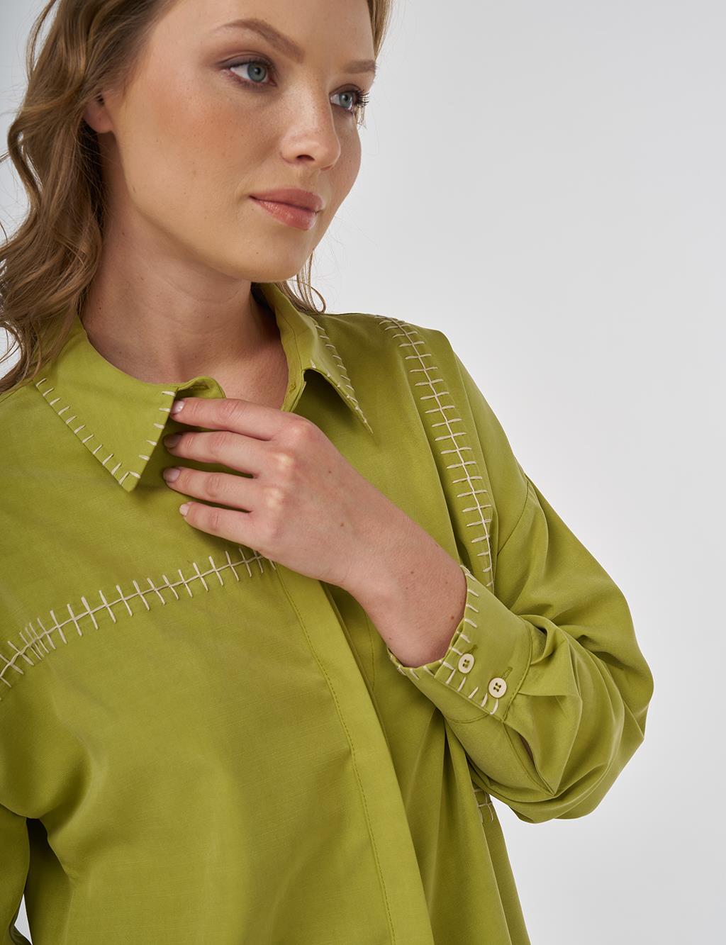 Topstitched Modal Tunic in Pistachio Green