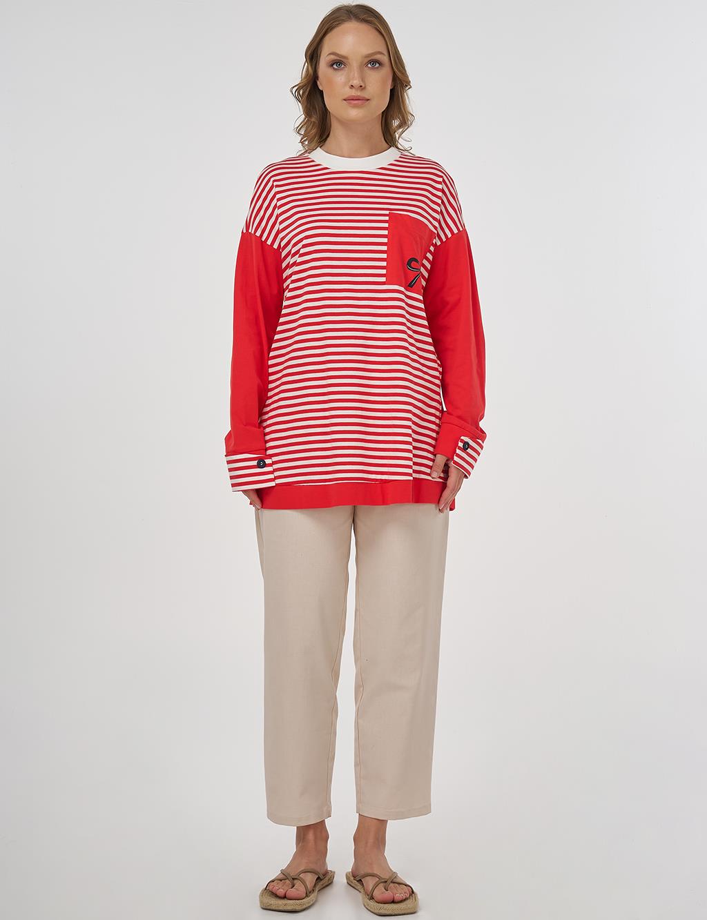 100% Cotton Graphic Printed Sweatshirt Red