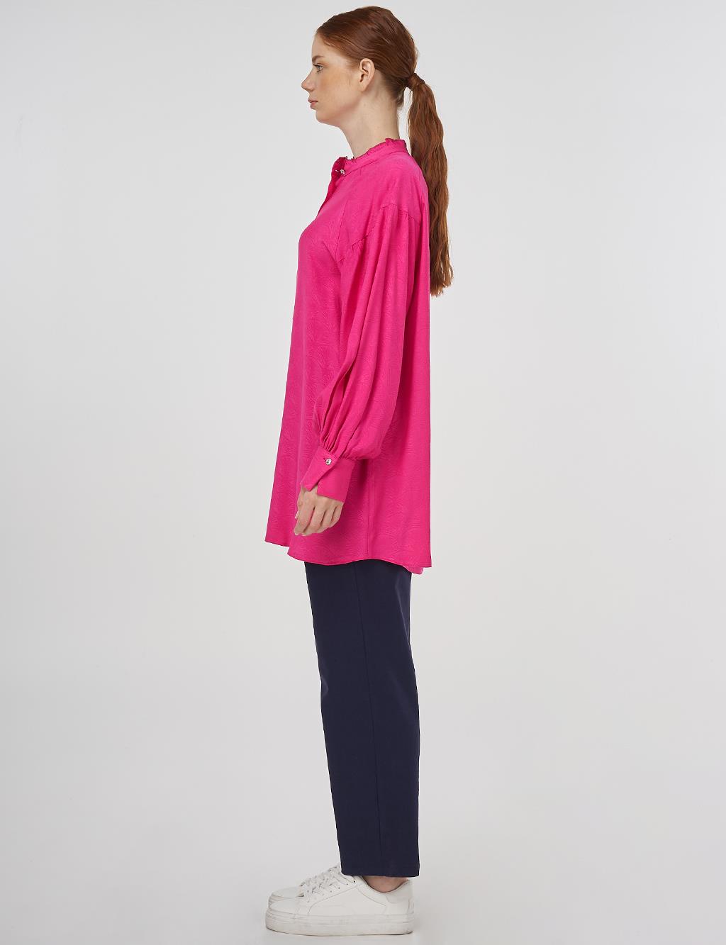 Ruffled Collar Viscose Tunic Fuchsia