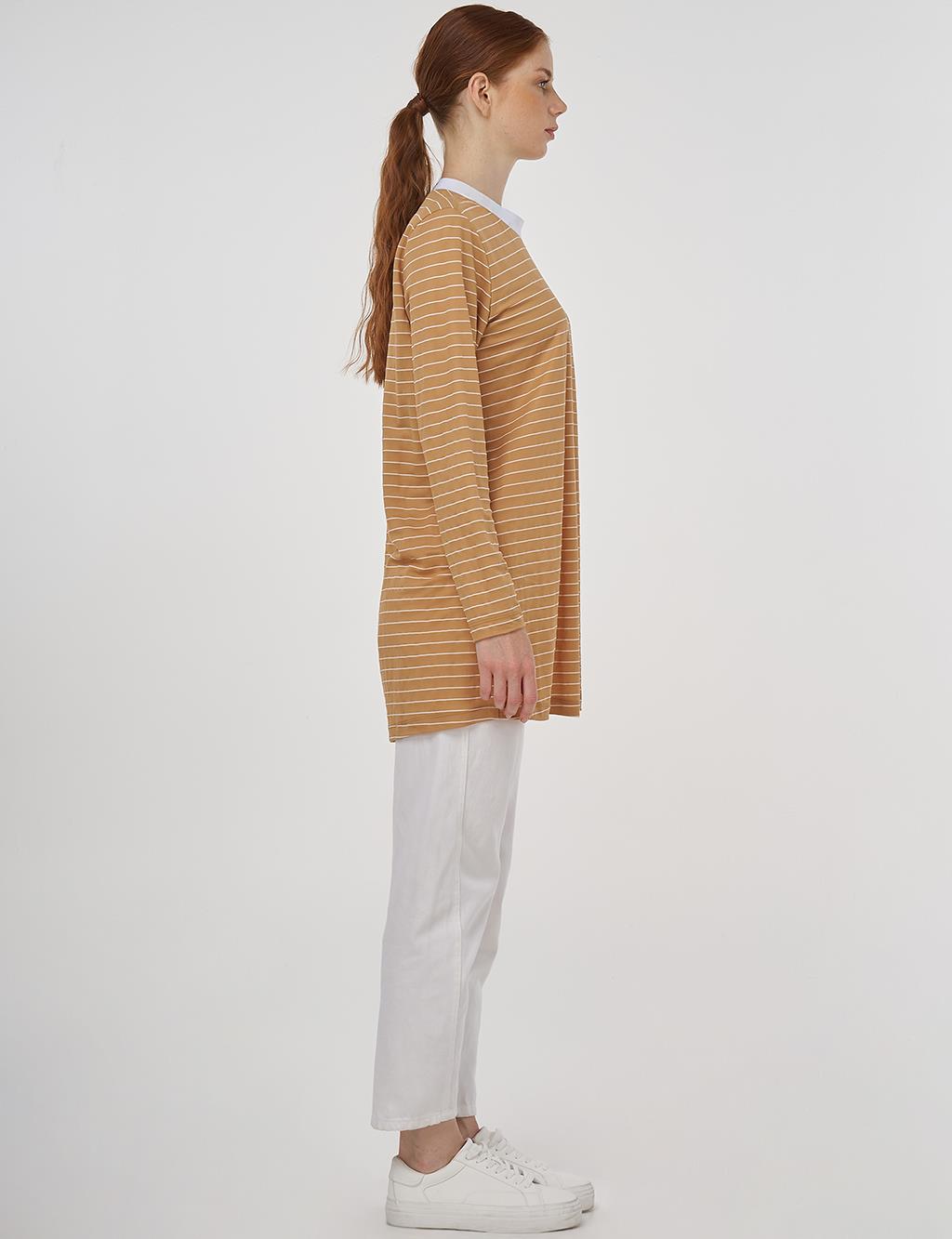 Striped Knit Sweatshirt in Beige