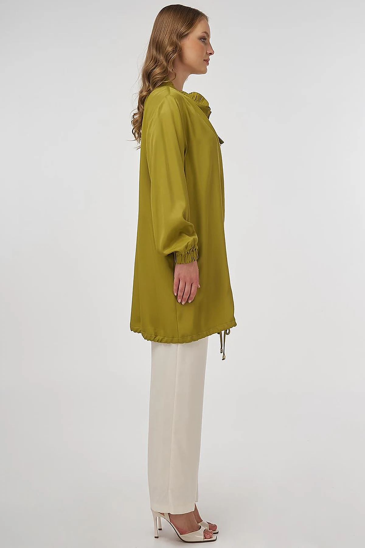 Stone-Embellished Viscose Jacket in Khaki