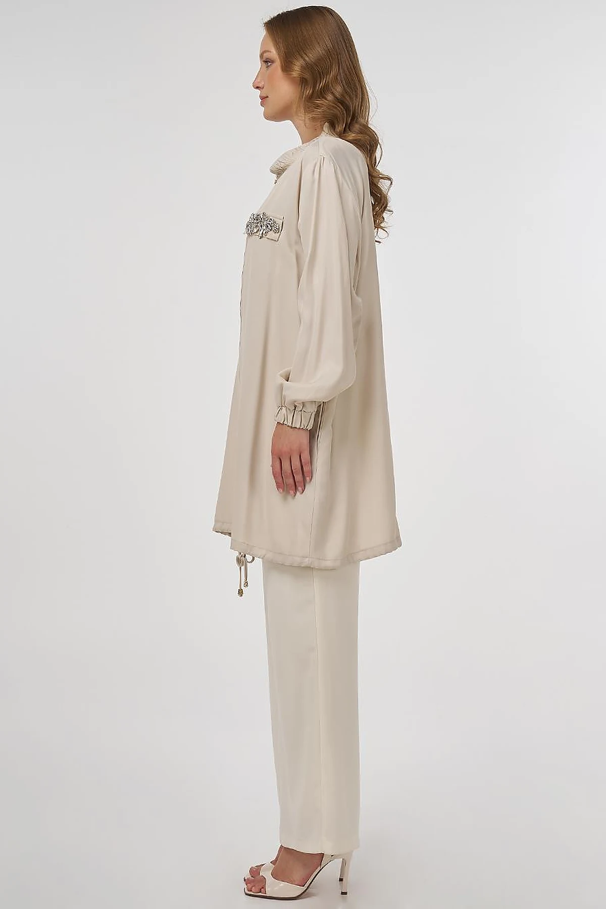 Stone-Embellished Viscose Jacket in Stone
