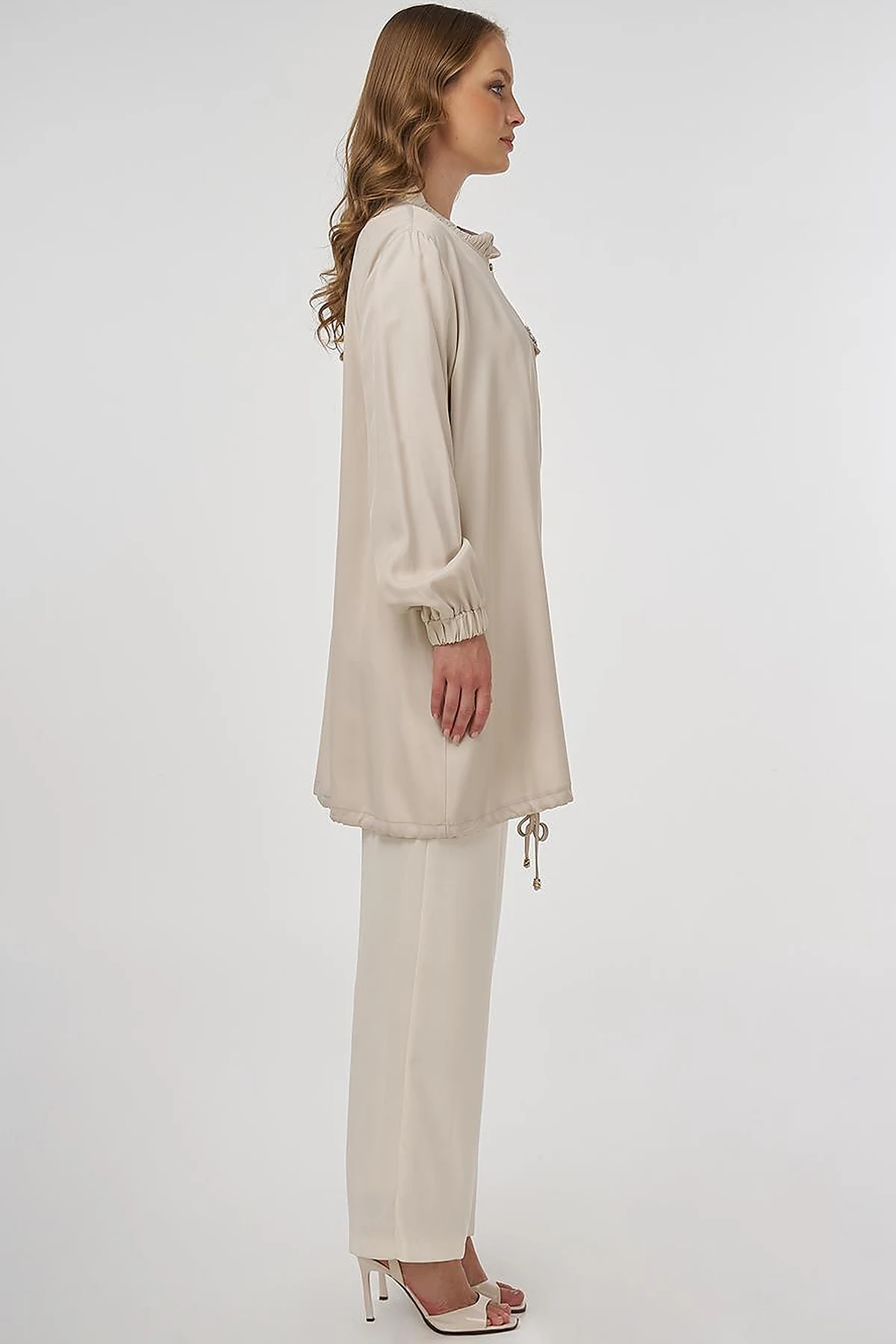 Stone-Embellished Viscose Jacket in Stone