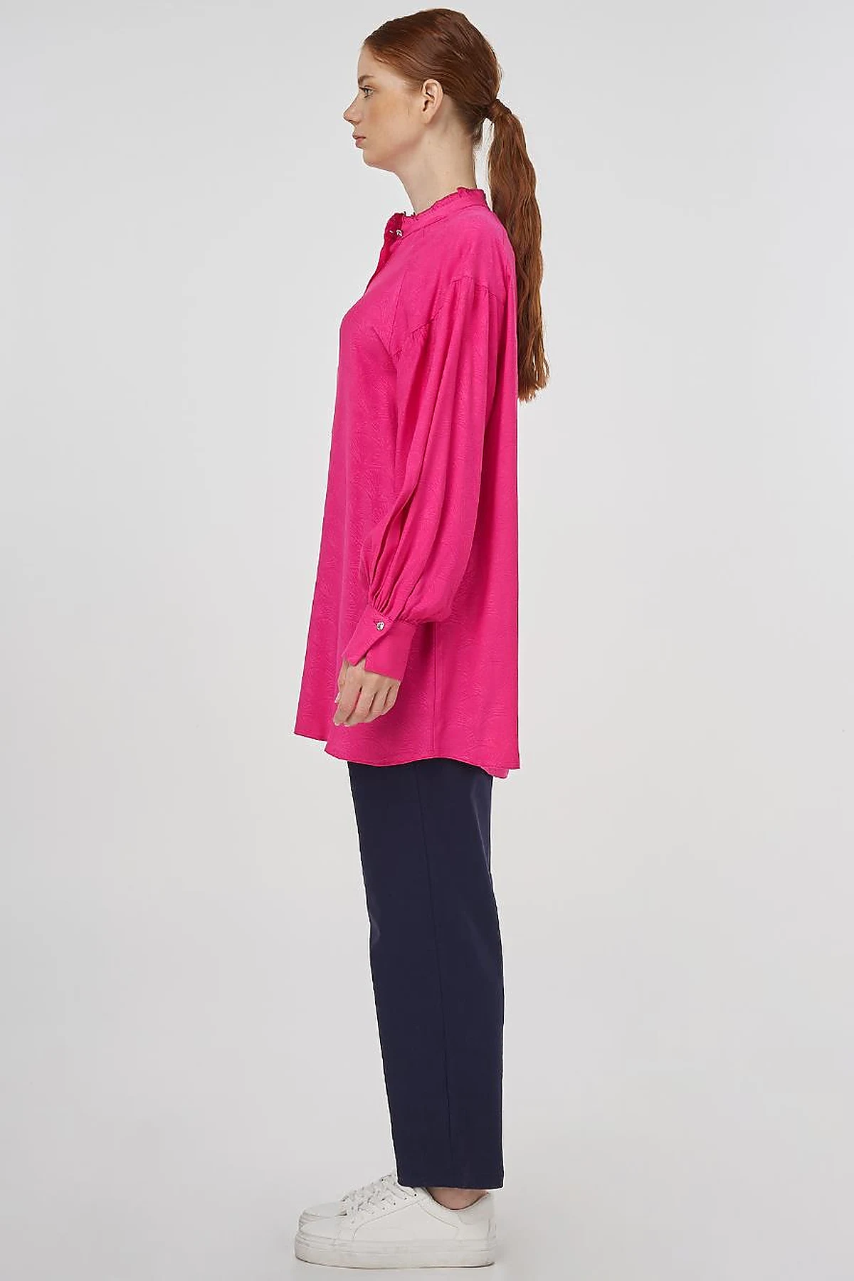 Ruffled Collar Viscose Tunic Fuchsia