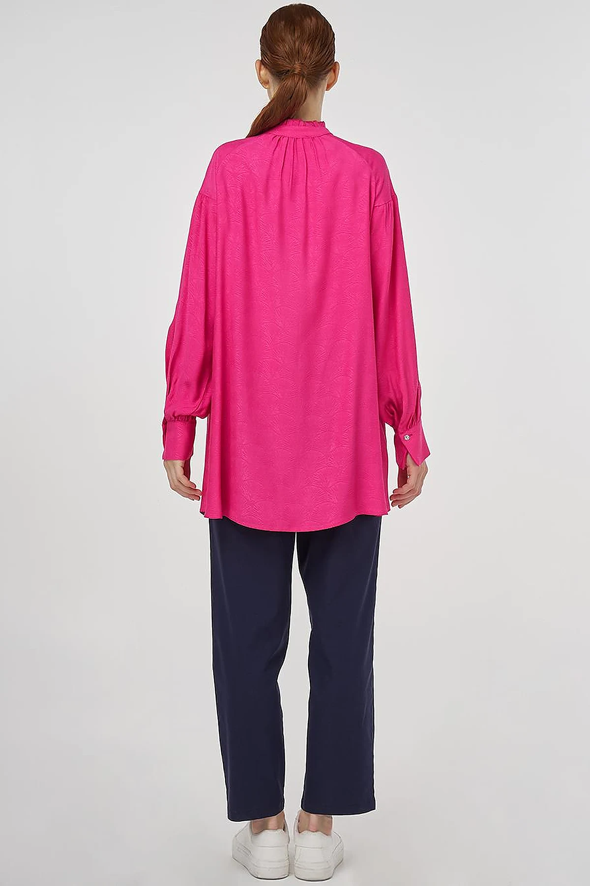 Ruffled Collar Viscose Tunic Fuchsia