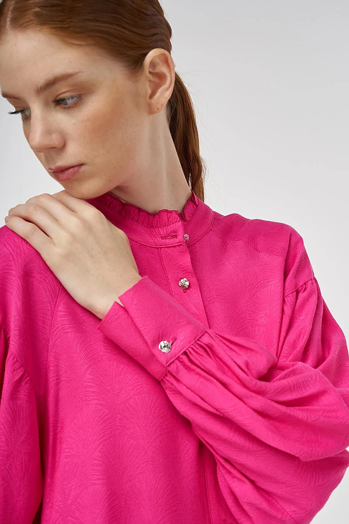 Ruffled Collar Viscose Tunic Fuchsia