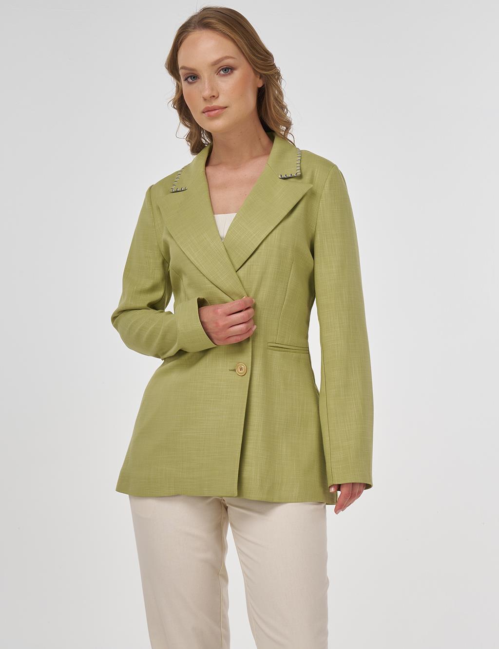 Punto Dikişli Viskon Blazer Ceket Fıstık Yeşili