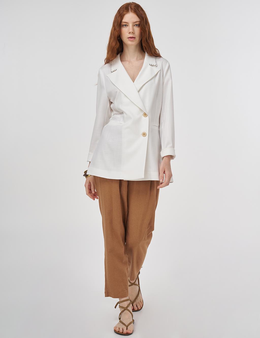 Topstitched Viscose Blazer Jacket in Optical White