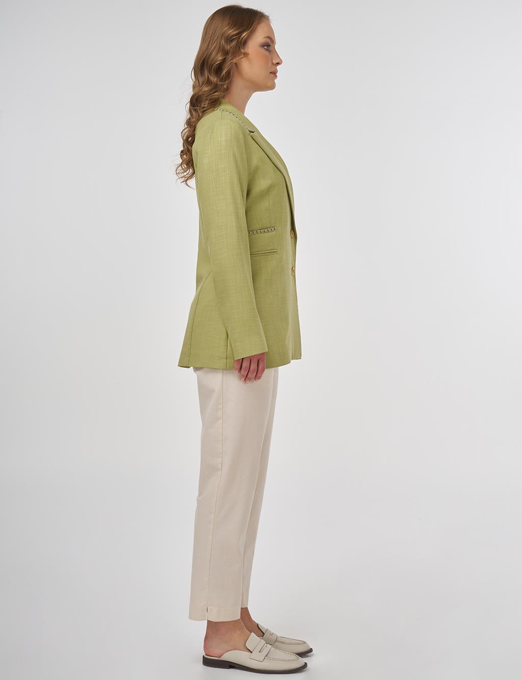 Punto Dikişli Viskon Blazer Ceket Fıstık Yeşili