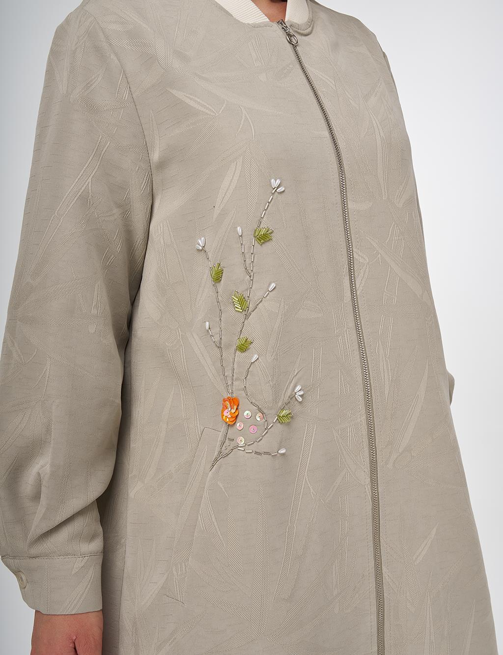 Embroidered Modal Jacket in Mold Green