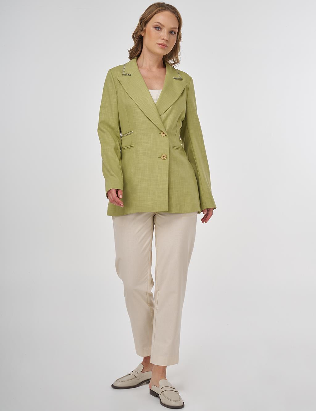 Punto Dikişli Viskon Blazer Ceket Fıstık Yeşili