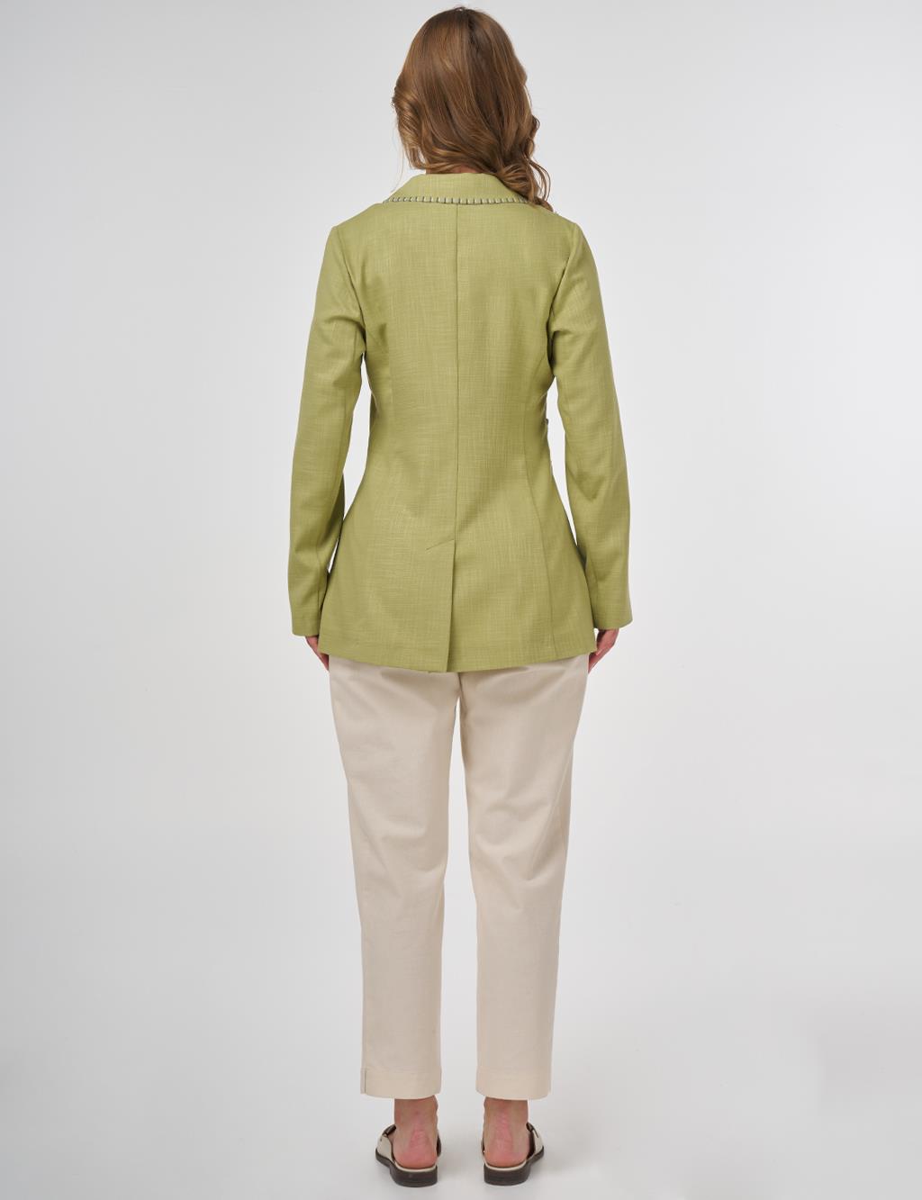 Punto Dikişli Viskon Blazer Ceket Fıstık Yeşili
